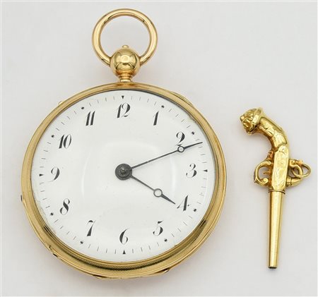 Orologio da tasca con chiave abbinata, 1820, oro 18K CASSA: testata oro 18K,...