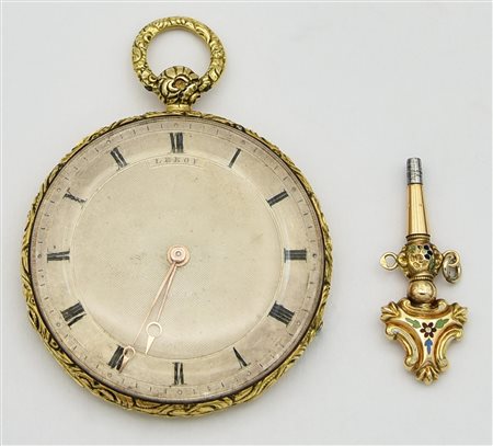 Orologio da tasca con chiave abbinata Leroy& fils, Paris, 1840-1850, oro 18k,...