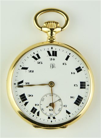 Orologio da tasca, 1930, oro 18K CASSA: testata oro 18K, con doppio fondello;...