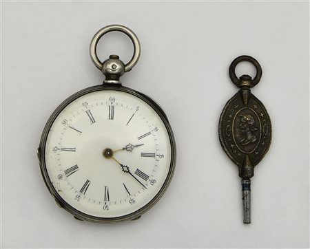 Orologio da tasca con chiave, Francia, primi 900, argento 800/1000 CASSA: in...