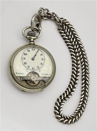 Orologio da tasca in metallo Hebdomas, catena in argento, 1850 CASSA: in...