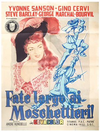 Manifesto cinema due fogli ''Fate largo ai moschettieri!'', 1954