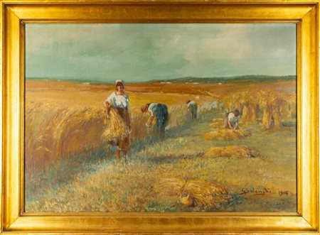 Giuseppe Solenghi Milano 1879 - 1944 Cernobbio (CO),  La raccolta del grano