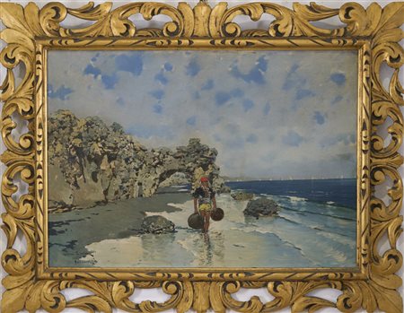 Riccardo Pellegrini, Milano 1863 - 1934 Crescenzago (VA), Sulla spiaggia di Barcellona