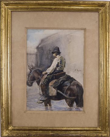 Francisco Peralta Del Campo, Siviglia 1837 - 1897 Roma, Buttero a cavallo