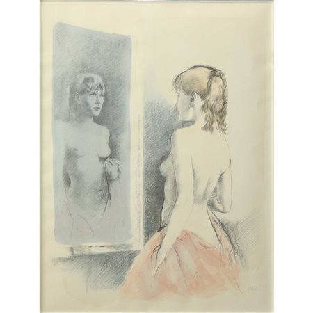 Alberto Sughi (Cesena 1928-Bologna 2012)  - Donna nuda allo specchio