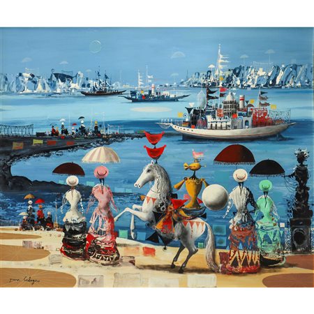 Jean Calogero (Catania 1922-Acicastello 2001)  - Golfo su mare con personaggi, 1986