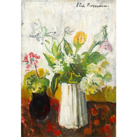 Elio Romano (Trapani 1909-Catania 1996)  - Natura morta di vasi con fiori