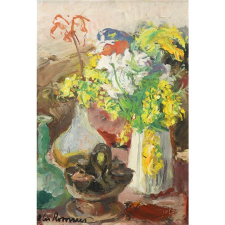 Elio Romano (Trapani 1909-Catania 1996)  - Natura morta di fiori in vaso