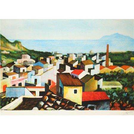 Renato Guttuso (Bagheria 1911-Roma 1987)  - Tetti siciliani