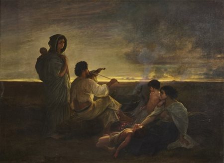 Julius Muhr "Gitani al crepuscolo" Roma, 1856
olio su tela (cm 100x135)
firmato,