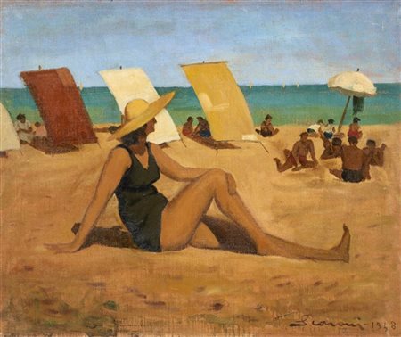 Annibale Scaroni "Sulla Spiaggia" 1948
olio su tela (cm 50x60)
firmato e datato