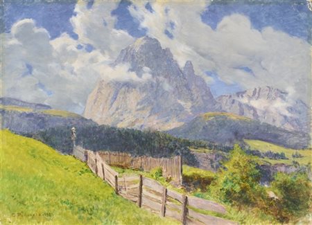 Carlo Pollonera "Dolomiti a Santa Cristina" 1921
olio su cartone (cm 48,5x69)
fi