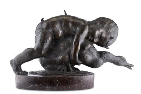 Valmore Gemignani "Il satirello e l'oca" 
scultura in bronzo (cm 31 x 60 x 22) s