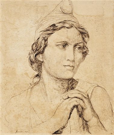Vincenzo Gemito "Giovane donna con cappello frigio" 
china su carta (cm 31x26)
f