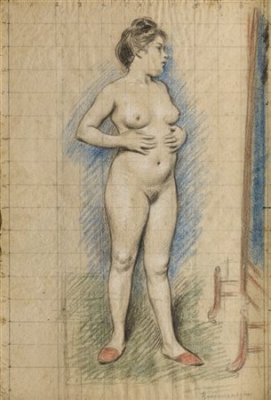Federico Zandomeneghi "Studio per nudo di donna" 
tecnica mista su carta (cm 47x