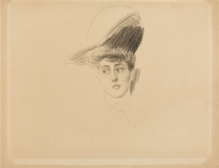 Giovanni Boldini "Donna con cappello" 
carboncino su carta (cm 23x31)
reca timbr