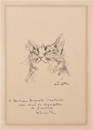 Léonard Tsuguharu Foujita "Il gatto" 
tecnica mista su carta (cm 29x19)
firmato