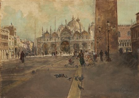 Vincenzo Caprile "Piazza San Marco, Venezia" 
olio su cartone telato (cm 45x62,5
