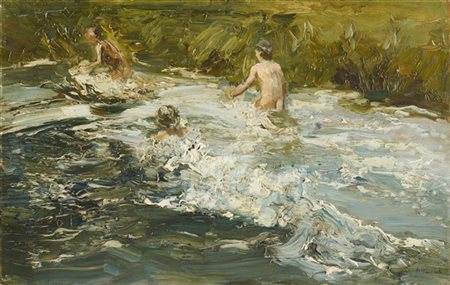 Beppe Ciardi "Bagno nel fiume" Quinto, 1899
olio su tavola (cm 35x56)
firmato in