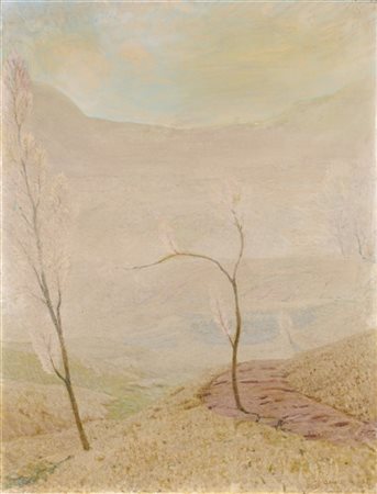 Oreste Albertini "Scorcio lacustre con albero" 1952
olio su tela (cm 128x98)
fir