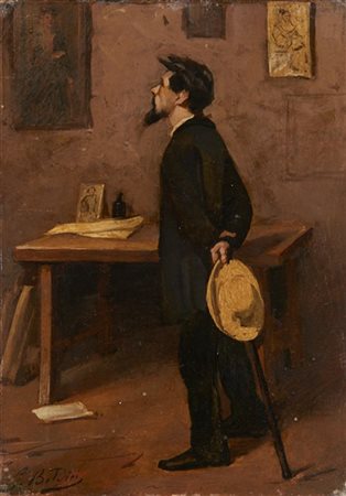 Giovanni Boldini "Nello studio di Giuseppe Abbati" 
olio su cartone pressato (cm