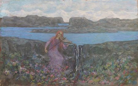 Emilio Longoni "Il canto del ruscello" 
pastelli colorati su carta (cm 68x100)
f