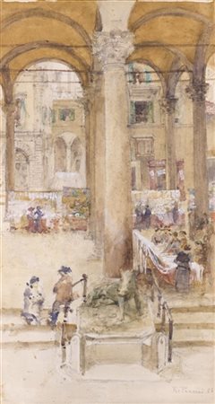 Ruggero Panerai "Loggia del mercato nuovo a Firenze" 1887
tecnica mista su carta