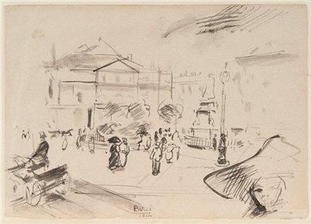 Anselmo Bucci "Milano - Piazza della Scala" 1914
inchiostro su carta (cm 17x24,5