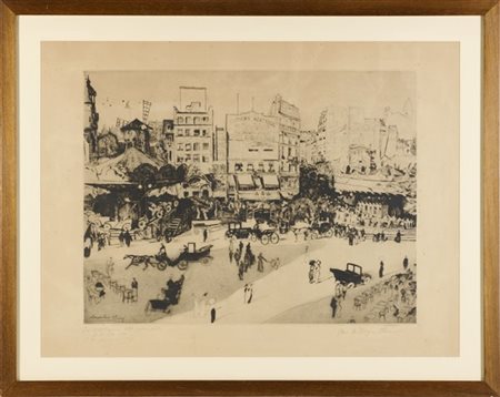 Anselmo Bucci "Parigi, Place Blanche" 
incisione a puntasecca su carta (cm 47 x