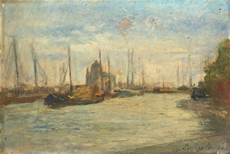 Emilio Borsa "Canale della Giudecca - Venezia" 
olio su tavoletta (cm 14,5x22)
f