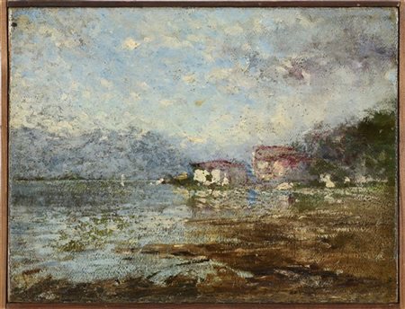 Eugenio Gignous "Scorcio del Lago Maggiore" 
olio su tela (cm 29x37)
firmato in