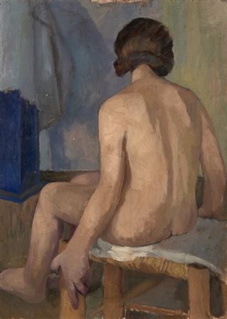 Ida Donati "Nudo di schiena" 
olio su compensato (cm 70x50)
al retro: olio raffi