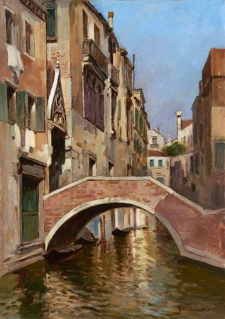 Felice Giardano "Rio veneziano" 
olio su tela (cm 70x48,5)
firmato in basso a de