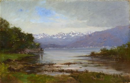 Achille Tominetti "L'arrivo del temporale sul Lago Maggiore" 
olio su tela appli