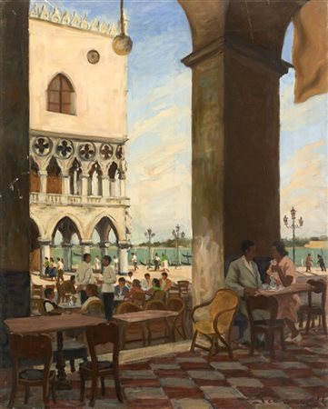 Annibale Scaroni "Colonne e Caffè della
Piazzetta, Venezia" 1954
olio su tela (c