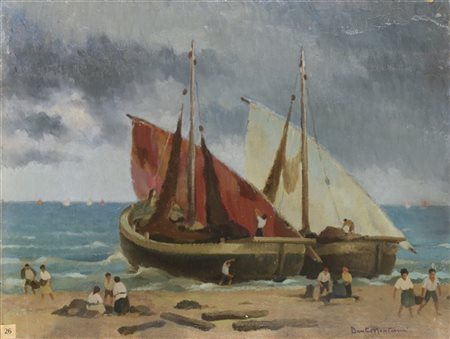 Dante Montanari "Ritorno dalla pesca" 
olio su cartone telato (cm 49,5x65,5)
fir