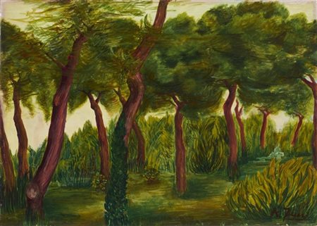 Achille Funi "Bosco" 
olio su masonite (cm 50x70)
firmato in basso a destra
al r