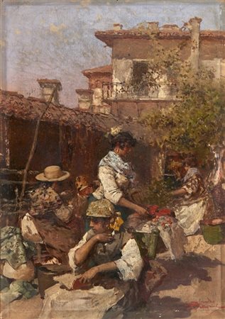 Riccardo Pellegrini "Il bucato" 
olio su cartone telato (cm 50x35)
firmato in ba