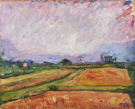 Arturo Tosi "Campo al tramonto" 
olio su tela (cm 32x40,5)
firmato in basso a de