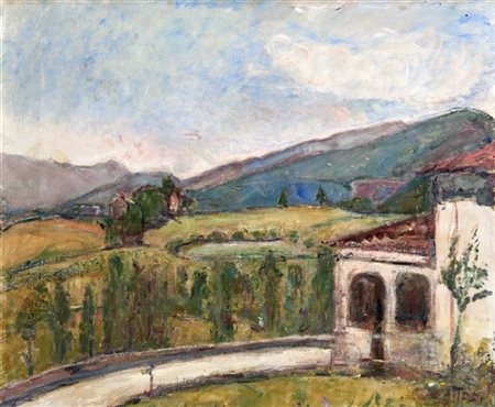 Arturo Tosi "Paesaggio con Santuario di Sommaprada" 
olio su tela (cm 50x60)
fir