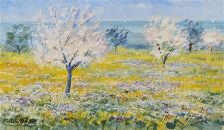 Michele Cascella "Campi in Primavera" 
olio su tela (cm 34,5x59,5)
firmato in ba