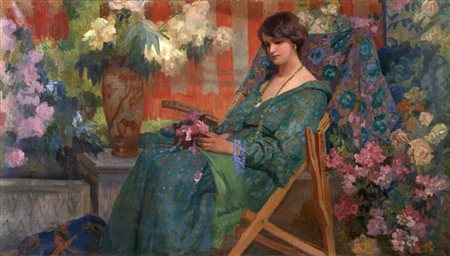 Aimé Nicolas Morot "Signora in giardino" 
olio su tela (cm 112x190)
reca firma n