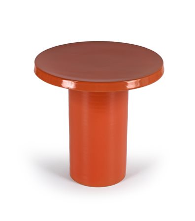 Tavolino in ceramica smaltata color aragosta cm 50x50 (diametro)
