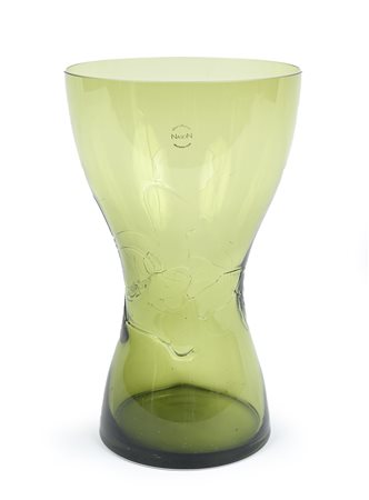 Carlo Nason (Murano 1935) Vaso in vetro soffiato trasparente verde cm 31x19 ø...