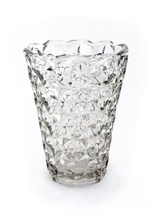 Vaso in vetro pressato incolore Anni '60 cm 24,5x18 corpo conico con orlo...