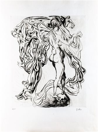 Renato Guttuso (Bagheria 1911-Roma 1987) Nudo femminile con drappeggio lastra...