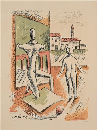 Carlo Carrà (Quargnento 1881-Milano 1966) Manichino e bambola 1953 Litografia...