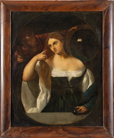 Maestro del XVII secolo. Giovane donna allo specchio (copia da Tiziano). 