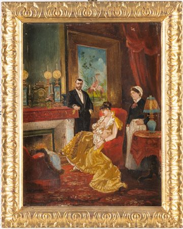 Pittore del XIX secolo. Scena familiare in un interno. 